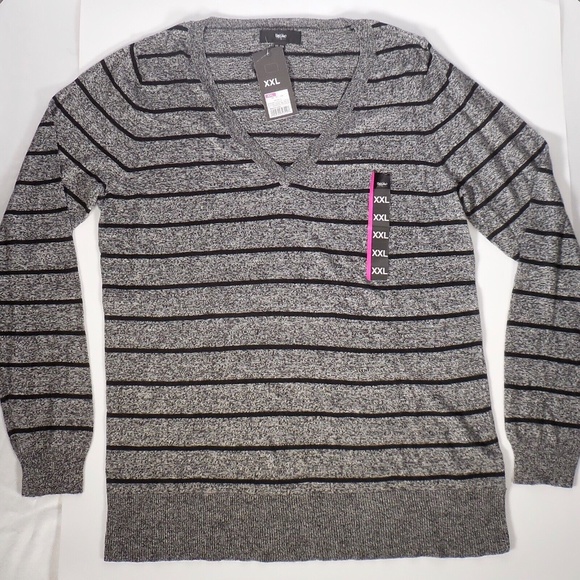 Mossimo Gray Black Striped Juniors XXL Lightweight V-Neck Sweater Pullover - Picture 8 of 8